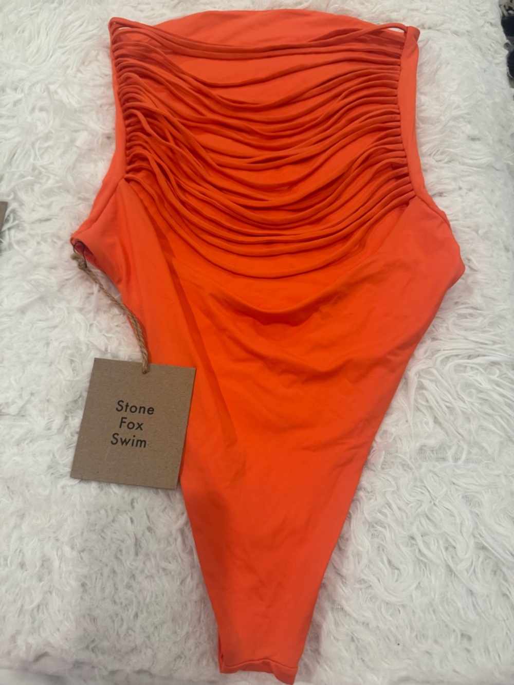Stone Fox Swim Bright Orange Ruched Paola One-Piece Swimsuit